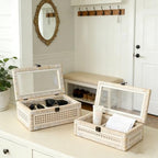 Set of 2 Rattan and Cane Stacking Boxes ,12" and 14", White Wash - Image 3