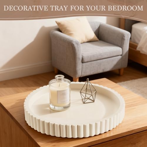 Decorative Tray for Coffee Table Decor - Resin Round Tray Stylish Coffee Table Centerpiece for Living Room Decor, Minimalist Vanity Organizer for Candles, Perfume, Bathroom & Home Styling - Image 5