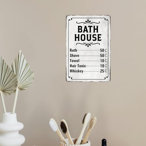 Farmhouse Bathroom Wall Decor Vintage Rustic Bathroom Decor Wall Art Style Bath House Price List Tin Signs Metal Antique Bathhouse Gift 8x12 Inch - Image 3