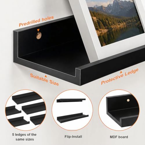 36inch Long Floating Shelves for Wall Decor, 5-Set Shelves with Lip, Black - Image 4