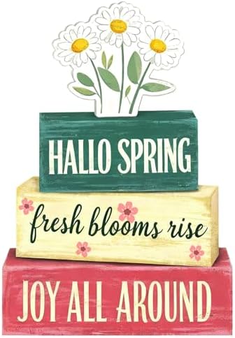 Spring Decoration Wooden Tiered Tray Decor – Rustic Hallo Spring Stacked Block Sign with Daisy Flower Topper – Farmhouse Tabletop Spring Decor for Living Room Shelf Kitchen Coffee Bar Seasonal Home Display by Unknown