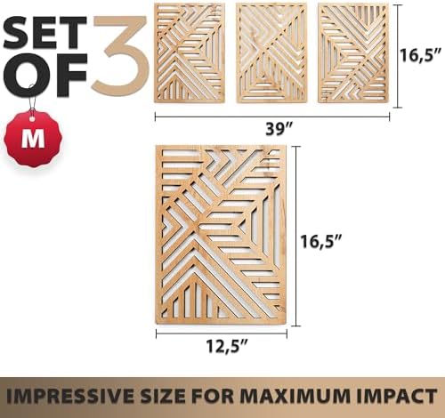 qmmp Modern Wooden Wall Sculptures - Set of 3 - Home Decor Accent - Large Wall Art for Living Room, Bedroom, Office - Easy Installation (Oak, Medium - Direction) - Image 4
