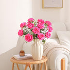 Nubry Artificial Silk Roses, 10pcs Lifelike Hot Pink Fake Rose - Image 5