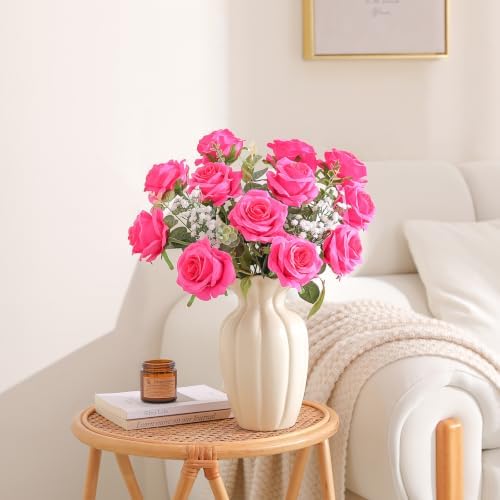 Nubry Artificial Silk Roses, 10pcs Lifelike Hot Pink Fake Rose - Image 5