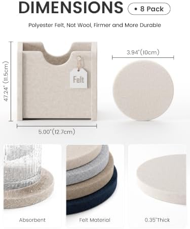 Fluxynara Felt Coasters with Holder, Set of 8 for Drinks, Nordic Slate - Image 2