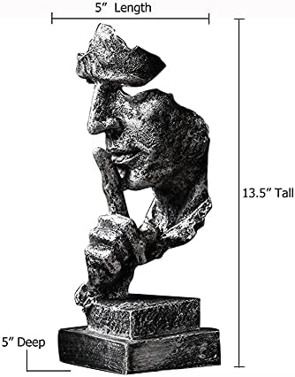 Silence is a Golden Statue Modern Mens Creative Office Home Room Decorations Sculpture Friends Bookshelf Decorative 4.7 x 4.3 x 13.18in(Silver) Modern Home Décor - Image 2