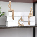 Small Reading Thinker Statues for Book Shelf Office, Sandstone,Set of 3 - Image 3