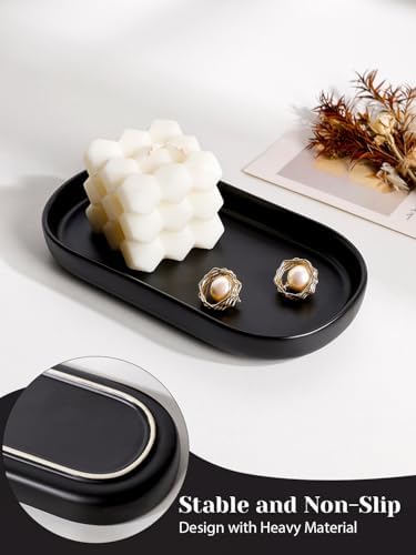 INGOFIN 7" Ceramic Bathroom Vanity Tray- Bathroom Organizer Countertop Tray for Perfume, Jewelry, Candles, Small Kitchen Counter Soap Tray, Decorative for Bathroom Vanity, Toilet Tank, Black - Image 6