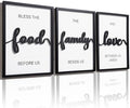 3D Wood Bless The Food Before Us Wall Decor, 36" x 16" Framed Kitchen Wall Art for Dining Room Wall Decor(Ready to Hang, 12x16 inches, Set of 3, Framed) by KIOSSUT