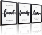 3D Wood Bless The Food Before Us Wall Decor, 36" x 16" Framed Kitchen Wall Art for Dining Room Wall Decor(Ready to Hang, 12x16 inches, Set of 3, Framed) by KIOSSUT