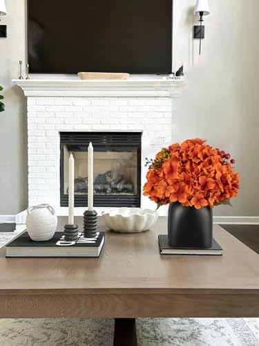 Briful Autumn Hydrangea Artificial Flowers in Black Square Ceramic Pot, Burnt Orange Silk Hydrangea Flowers Realistic Potted Fake Flowers with Berries for Home Decor Indoor Wedding Table Centerpieces - Image 6