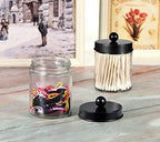 Amolliar Apothecary Jar Qtip Holder w/Metal Lid Glass,Glass, Black 2Pack - Image 5