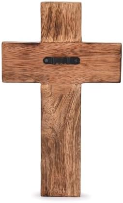 NIRMAN Mango Wood Religious Catholic Cross Wall Hanging Floral Carvings Living Room Home Décor for Entryway Office Living Room (10" x 6" x 0.75") - Image 4