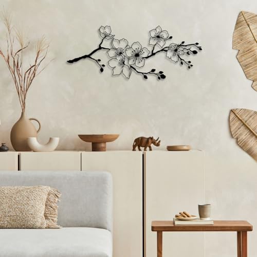 LIYOUYA Cherry Blossom Branch Metal Wall Decor - Rustic Farmhouse Room Decor Simple Japanese Black Wall Art Home Decor for Living Room, Bathroom, Bedroom, Dining Room (Black) - Image 5