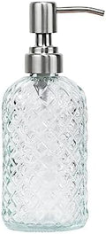 16oz Diamond Pattern Glass Soap Dispenser with Rust Resistant Pump by SDlumeiy