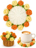 Crochet Flower Bouquet Coasters, Cotton Rose Gifts for Home Decor 1Pc by KQJS