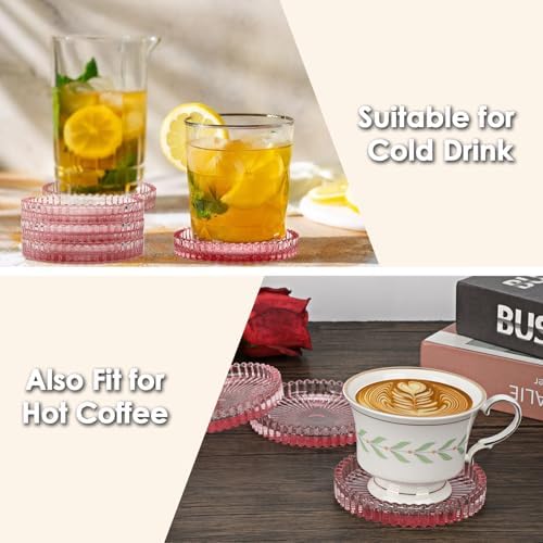 Modern Clear Coaster Set of 5- Glass Coasters for Drinks, Clear Pink - Image 5