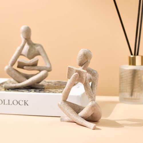 Jinkoozz Gold Reading Women Statue, Thinker Sculptures, Abstract Art Ornament, Modern Aesthetic Figurine Decoration, Suitable for Home Living Room Bedroom Office Shelf Table Desk Bookshelf Decor - Image 2