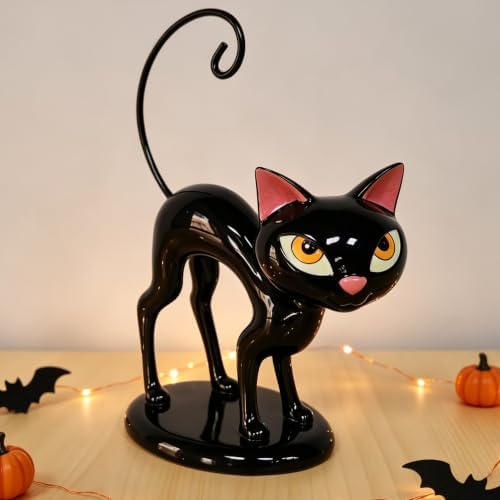 Cynkeyee Halloween Black Cat Statue - 9 in Vintage Mid‑Century Resin - Image 6