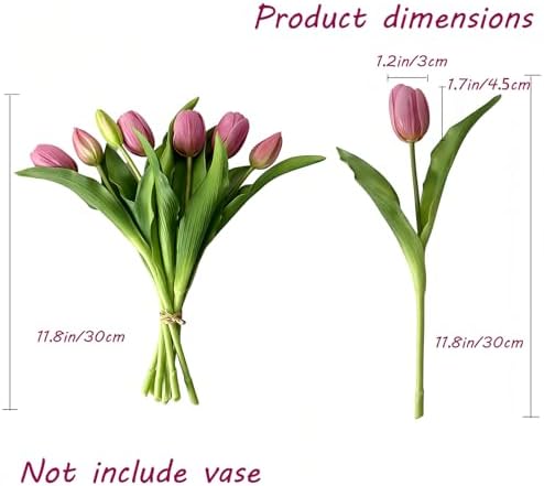 14 Pcs Real Touch Tulips Artificial Flowers Latex Stems Purple - Image 2