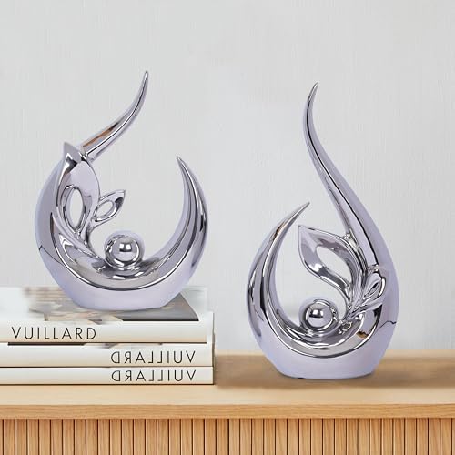 2 PCS Silver Decor Accent Ceramic Statue Abstract Sculptures Centerpieces Mid Century Modern Decor for Tables Coffee Table top Decorations for Living Room Desktop Shelf Dining Room Kitchen - Image 3