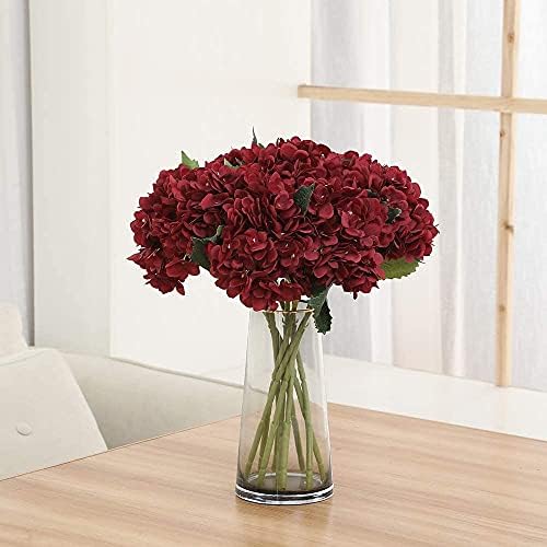 6Pcs 18" Burgundy Red Silk Hydrangea Artificial Flowers - Image 4