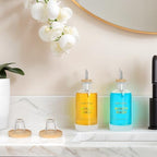 Mouthwash Dispenser for Bathroom 11.8oz – Glass Mouthwash Bottle with Cup & Bamboo Tray, Gold Hot-Stamped Lettering, Silicone Base, Modern Bathroom Accessory (Clear, 11.8oz, 2pack) - Image 4