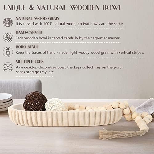 Oakrain Decorative Dough Bowl for Home Decor, 16" Hand-carved Wood Bowl - Image 3