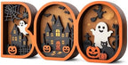 Vintage Halloween Decor 2026, 3D Wooden Cute BOO Sign, Rustic Halloween Tabletop Decor, Spooky Shelf Mantel Decoration for Home (BOO Decor) by VQRZG