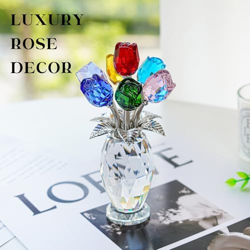 Colorful Crystal Rose Figurine Collectible Wedding Party Decor - Image 3