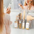 HIIMIEI Hair Tool Organizer, Acrylic Hair Dryer Holder, Bathroom Countertop Blow Dryer Stand Storage, Vanity Organizer for Accessories, Makeup, Flat Irons, Curling Irons, and Toiletries (Clear) - Image 7