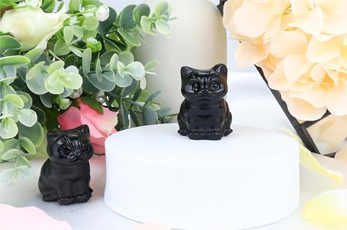 QINJIEJIE Black Obsidian Cat Decor Statue Figurine Healing Crystals Gift - Image 6