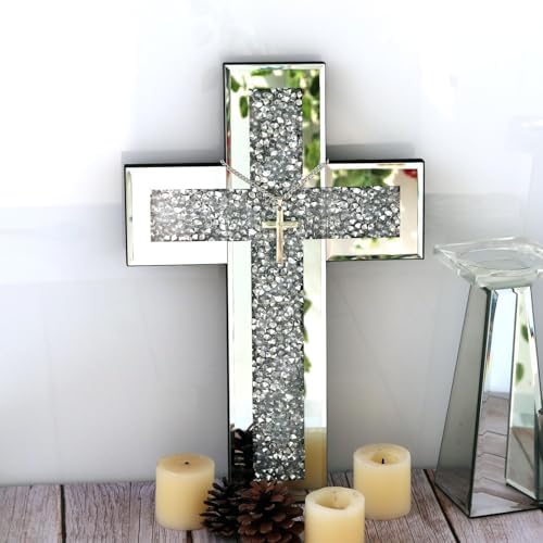 GIMORRTO Cross Wall and Table Decor, Glass Mirrored Surface, Modern Style, Religious Theme, Silver, 15 x 5 Inches, Indoor (15") - Image 6