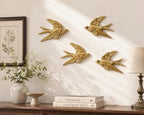 AMOIENSIS 4.75 Inch Gold Swallow Bird Wall Sculpture Set of 4 - Image 2