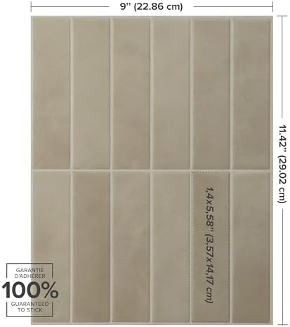 Smart Tiles Peel and Stick backsplash, Stacked Taupe Beige, 11.43"x9" - Image 4