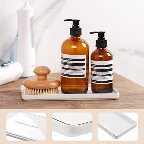 Gurygo 8" Bathroom Tray, Ceramic Vanity Trays for Bathroom, Small Ceramic Trays, Kitchen Soap Tray for Kitchen Counter (White with Gold-Edged, 8",Set/1) - Image 5