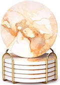 6 Pcs Gold Marble Abstract Ceramic Coasters with Holder for Coffee Table by Dksyee