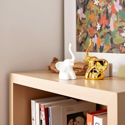 Gold and White Elephant Statues,1 Pair - Image 2