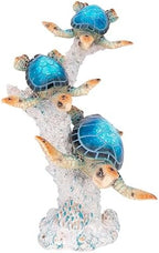 Sea Turtle Statue Triple Turtles Swimming on Coral Reef Base – Ocean-Inspired Polystone Figurine for Coastal, Beach & Nautical Home Decor – Tabletop Accent Sculpture (Blue, 9.5”) - Image 6