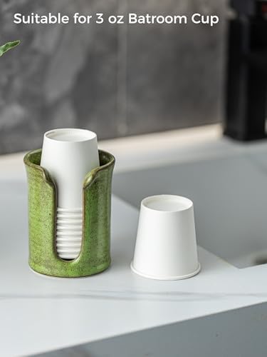 Ceramic Bathroom Cup Dispenser, 3 OZ Bathroom Cup Holder, Green - Image 6