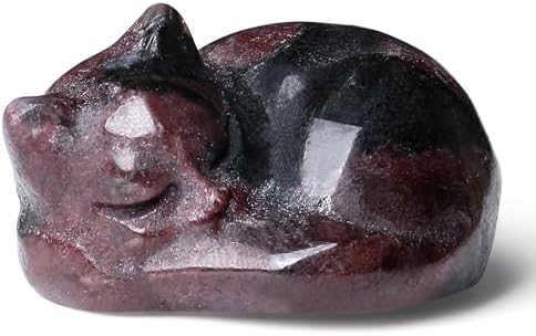 QINJIEJIE Red Cat Crystal Statue Healing Crystal Cat Gifts Gemstones Decor by QINJIEJIE