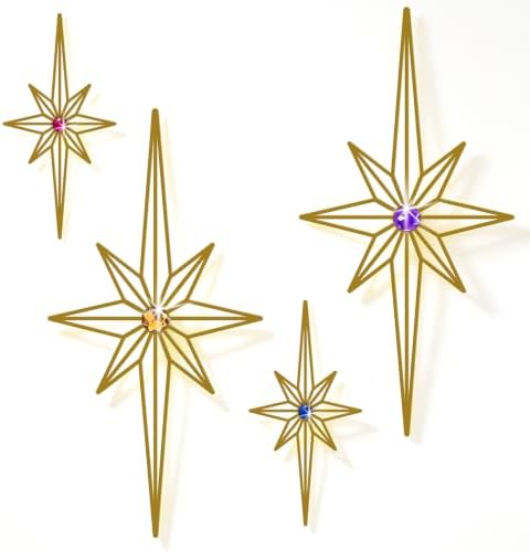 sxnzequnze 4 Pcs Star Wall Art for Home Decor Living Room Bedroom Office Metal 3D,Bling,with Hanging Hook Starburst Midcentury Sculpture Retro Gallery Accent Celestial -Gold 16.5in/9.4in by sxnzequnze