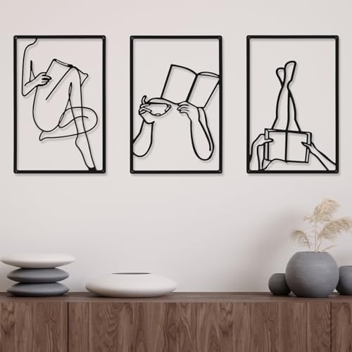 CHENGU 3 Pieces Metal Minimalist Abstract Woman Wall Art Line Drawing Wall Art Decor Single Line Female Home Hanging for Kitchen Bathroom Living Room - Image 7