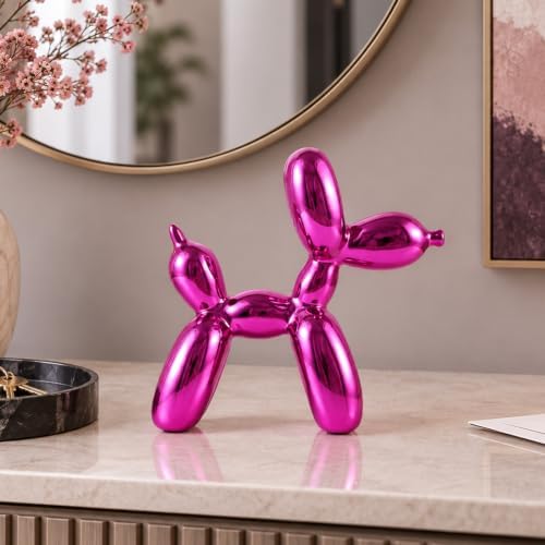 Glossy Balloon Dog Statue Home Decor Modern Art Funky Statues for Coffee Table and Kitchen Figurines Living Room Decor Trendy Color Scheme Room Decor Aesthetic (6.6*6.6*2.8inch, Rose red) - Image 6