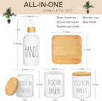 White Bathroom Accessories, 5 Pcs Glass Bathroom Accessory Set with Bamboo Tray, Soap Dispenser and Toothbrush Holder Set, Qtip and Cotton Ball Holder, Farmhouse Boho Bathroom Set Complete - Image 2
