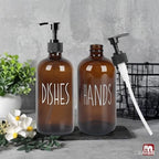 Dish Soap Dispenser with Plastic Pump for Kitchen - 16 OZ Glass Hand Soap Dispenser Set - Kitchen Bathroom Decor and Accessories (Dark Brown) - Image 5
