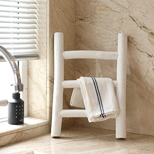 FUIN Tea Towel Ladder, Mini Rustic Solid Wood Decorative Ladder, White - Image 3
