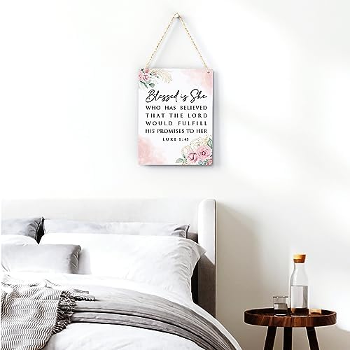 Inspirational Bible Verse Wall Art Decor Pink Luke 1:45 Christian Gifts for Women Scripture Wooden Hanging Sign for Modern Home Office Kids Room Bathroom Bedroom Wall Art Decoration 8 x 10 Inches - Image 3