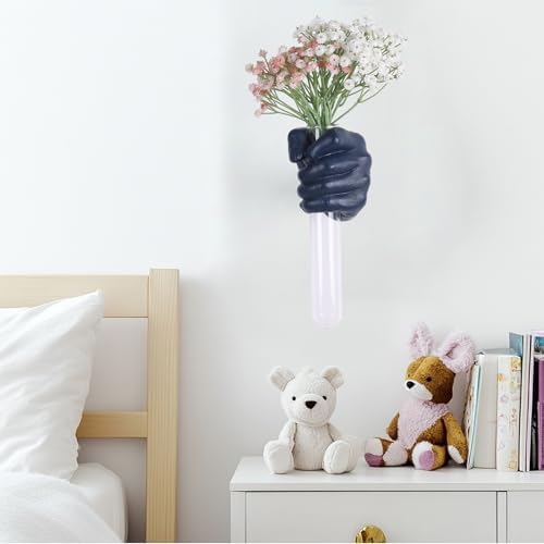 Blue Wall Sculpture,Wall Art Bedoroom,Hand Vase,Funky Flower Vase Decorations,Unique Wall Statue,Home Decor Art - Image 3