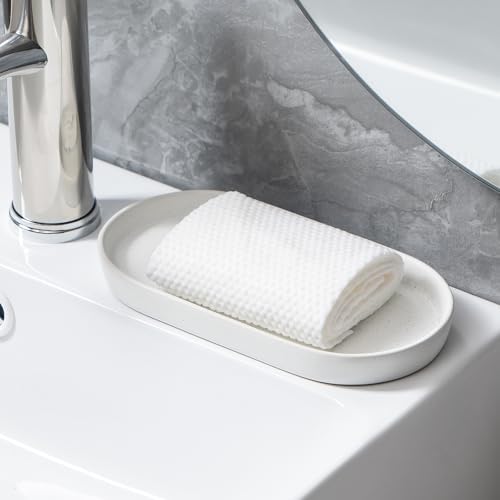 Speckled White Round Soap Dispenser Tray - 8'' Ceramic Vanity Tray for Bathroom Decorative, Jewelry Ring Dish, Comestic Holder, Kitchen Sink Countertop Organizer Plate - Image 5